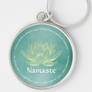 Elegant Teal Gold Lotus YOGA Meditation Instructor Keychain