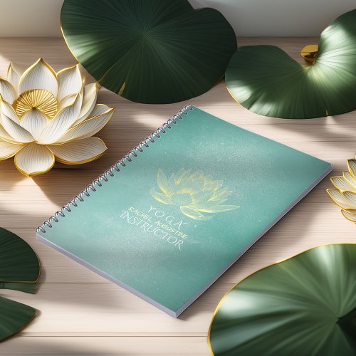 Elegant Teal Gold Lotus YOGA Meditation Instructor Notebook