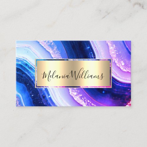 Elegant Teal Gold Marble Agate Geode QRCode Purple Business Card