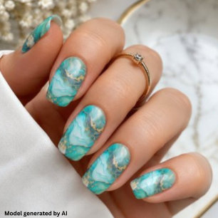 Elegant Teal Gold Marble Minx Nail Art