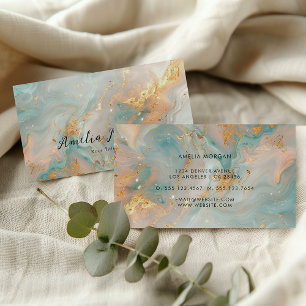 Elegant Teal & Gold Opal Stone Modern Business Card