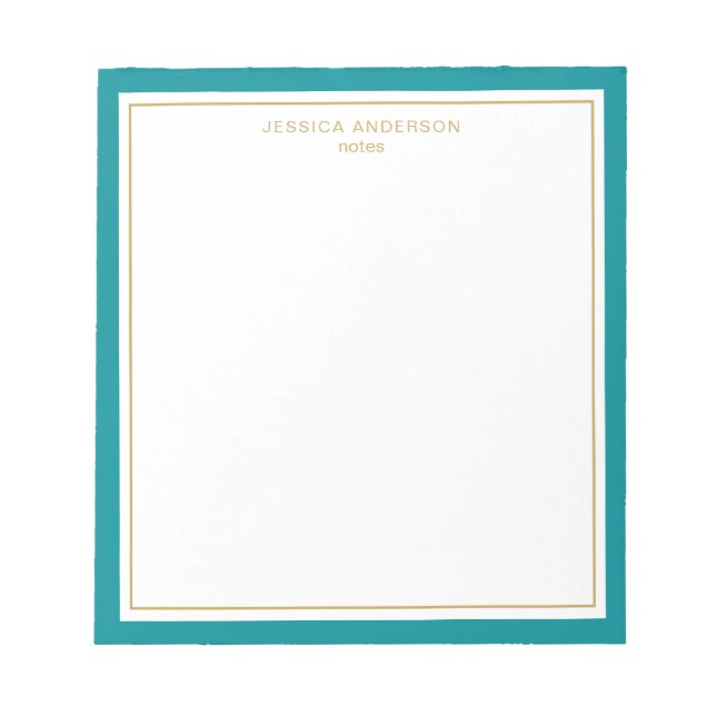 Elegant Teal Gold Personalized Notepad (Front)