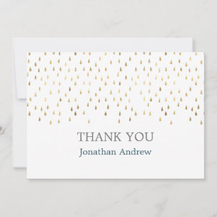 Elegant Teal & Gold Raindrops Bar Mitzvah Thank You Card