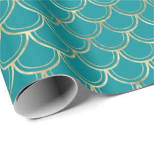 Elegant Teal Gold Scallop Pattern Wrapping Paper