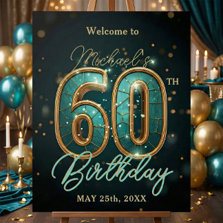 Elegant Teal Gold Sparkly 60th Birthday Welcome Foam Board