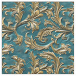 Elegant teal gold tooled carved leather fabric