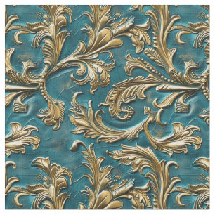 Elegant teal gold tooled carved leather fabric