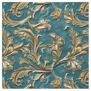 Elegant teal gold tooled leather fabric