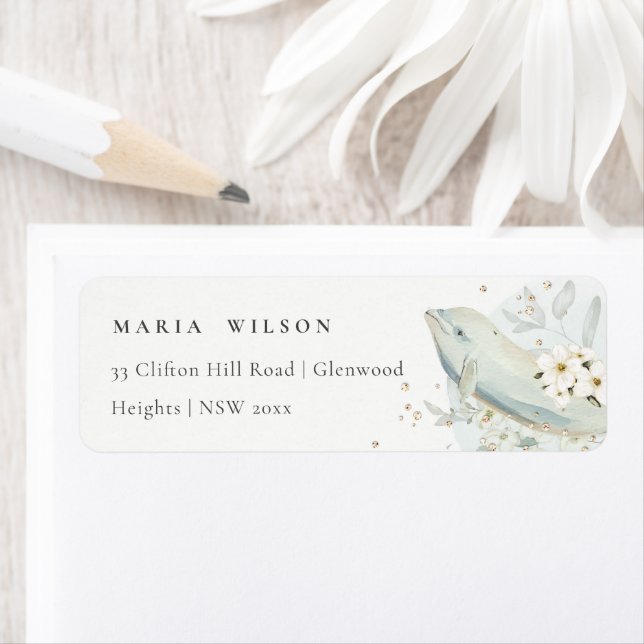 Elegant Teal Gold Underwater Floral Fish Address Label (Insitu)