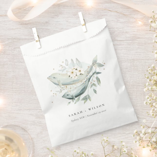 Elegant Teal Gold Underwater Floral Fish Wedding Favor Bag (Clipped)