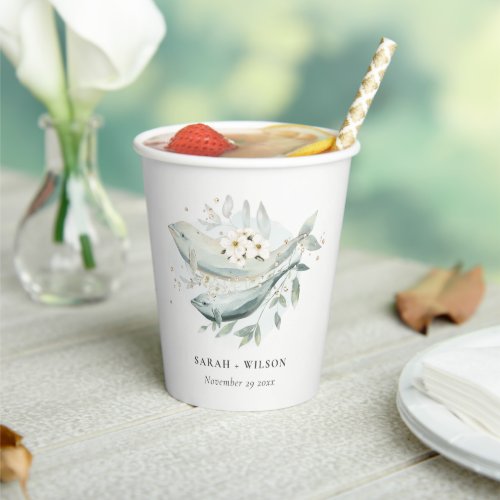 Elegant Teal Gold Underwater Floral Fish Wedding Paper Cups