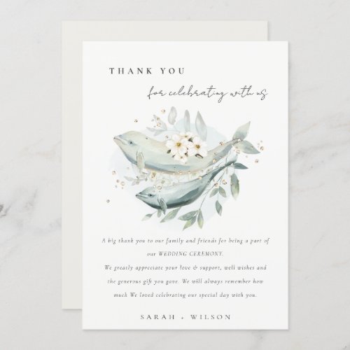 Elegant Teal Gold Underwater Floral Fish Wedding Thank You Card