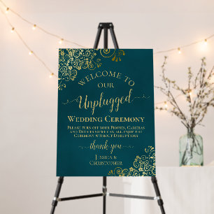 Elegant Teal & Gold Unplugged Wedding Ceremony Foam Board