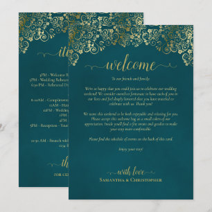 Elegant Teal & Gold Wedding Welcome & Itinerary Program