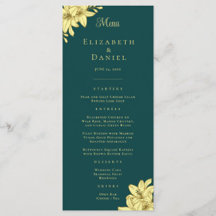 Elegant Teal & Gold with Lilies Wedding Menu