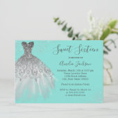 Elegant Teal Gown Sweet Sixteen Invitation (Standing Front)