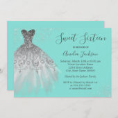 Elegant Teal Gown Sweet Sixteen Invitation (Front/Back)