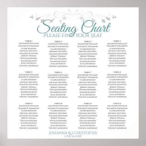 Elegant Teal  Gray 12 Table Wedding Seating Chart