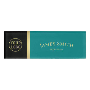 Elegant Teal Green And Black: Luxury Business Logo Name Tag