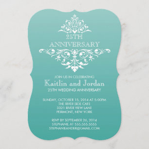 Elegant Teal Green Blue Flourish Anniversary Party Invitation