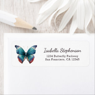 Elegant Teal Green Butterfly Return Address Label