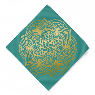 Elegant Teal Green Gold Mandala Pattern Bandana