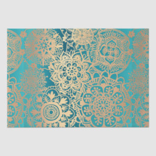 Elegant Teal Green Gold Mandala Pattern Tissue Paper
