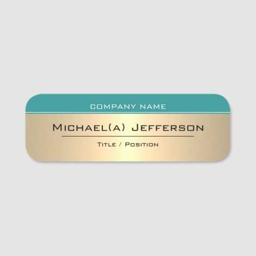 Elegant Teal Green  Gold Metallic Unique Modern Name Tag