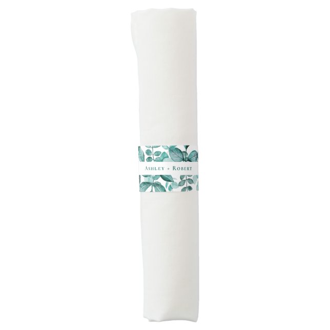 Elegant Teal Green Modern Wedding Napkin Bands (Front)