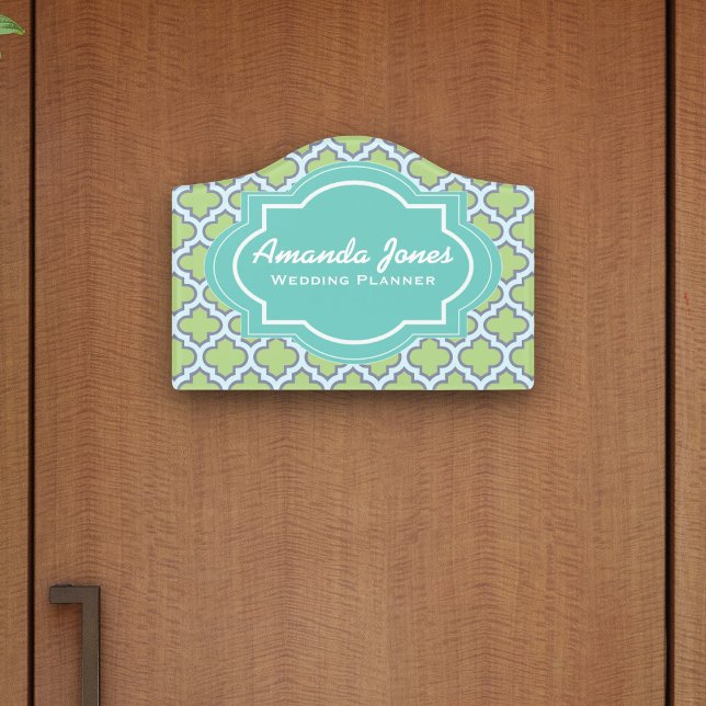 Elegant Teal Green Quatrefoil Wedding Planner Door Sign (Creator Uploaded)