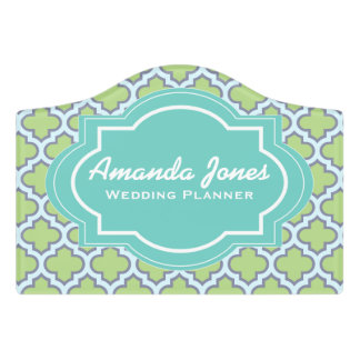 Elegant Teal Green Quatrefoil Wedding Planner Door Sign