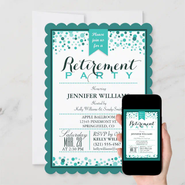 Elegant Teal Green Retirement Party Invitation | Zazzle