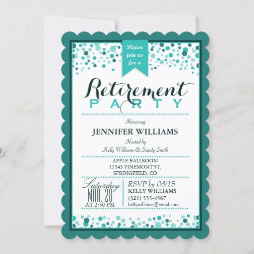 Elegant Teal Green Retirement Party Invitation | Zazzle