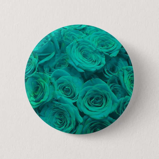 Elegant teal green roses  button (Front)