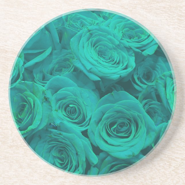 Elegant teal green roses  coaster (Front)