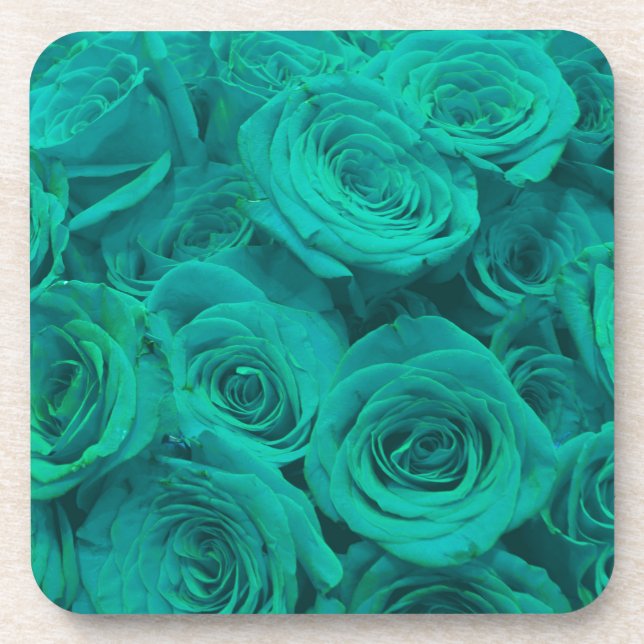 Elegant teal green roses  drink coaster (Front)