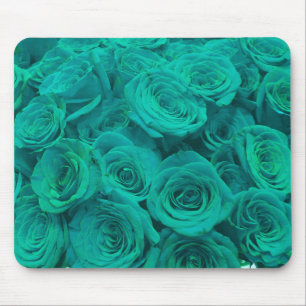 Elegant teal green roses mouse pad