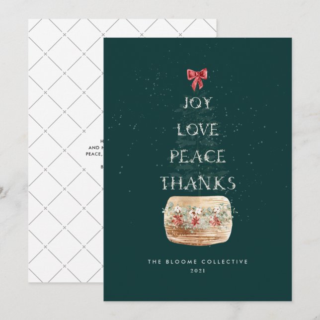 Elegant Teal Green Silver Minimal Christmas Tree Holiday Card (Front/Back)