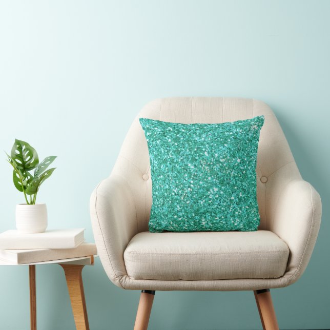 Elegant Teal green sparkling glitter pattern   Throw Pillow (Chair)
