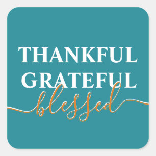 Elegant teal green thankful grateful blessed square sticker