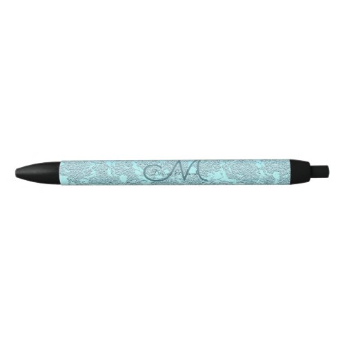 Elegant Teal Green Wedding Reception Monogram Black Ink Pen