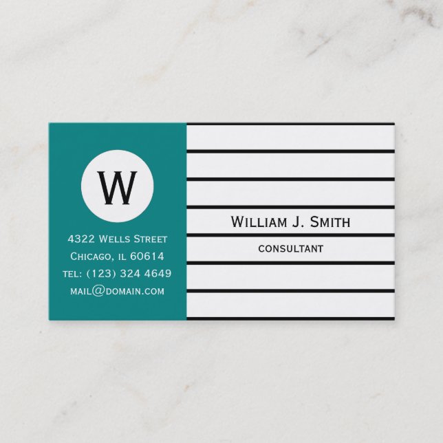 Elegant Teal Green White Black Stripes Business Card (Front)