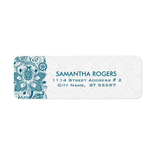 Elegant Teal Green & White Vintage Floral Lace Lab Label | Zazzle