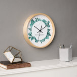 Elegant Teal Greenery Modern Personalized Name Clock<br><div class="desc">Beautiful teal greenery makes an elegant statement for your home. You may personalize with your wording.</div>