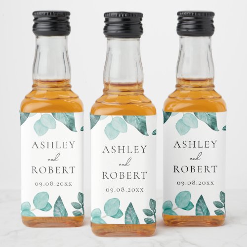 Elegant Teal Greenery Personalized Wedding Liquor Bottle Label