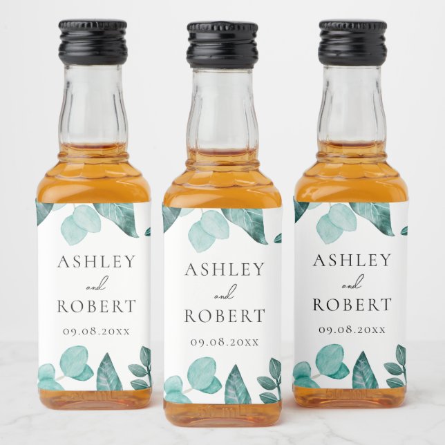 Elegant Teal Greenery Personalized Wedding Liquor Bottle Label (Bottles)