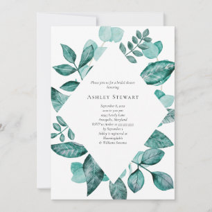 Elegant Teal Greenery Watercolor Bridal Shower Invitation