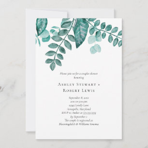 Elegant Teal Greenery Watercolor Couples Shower Invitation