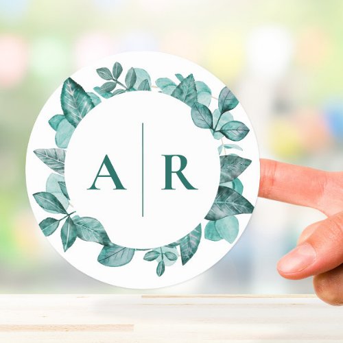 Elegant Teal Greenery Watercolor Modern Wedding Classic Round Sticker