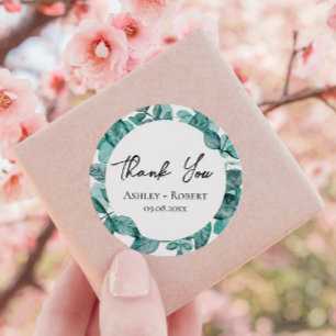 Elegant Teal Greenery Watercolor Modern Wedding Classic Round Sticker